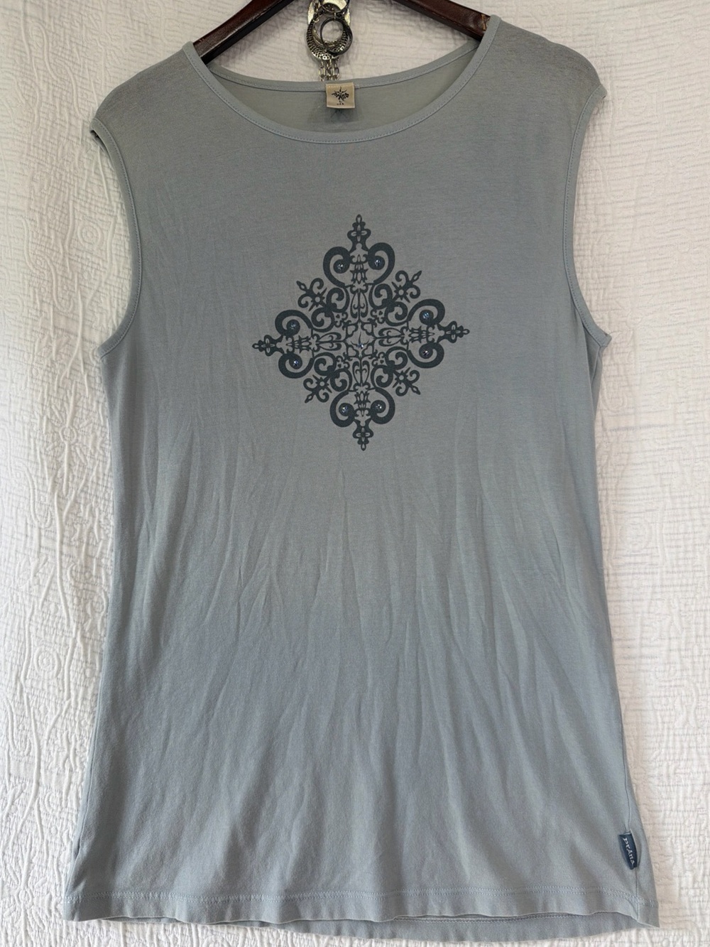 Vintage Prana Breathe Tank Top Embellished L Paper Thin Tunic Pale Blue Shirt